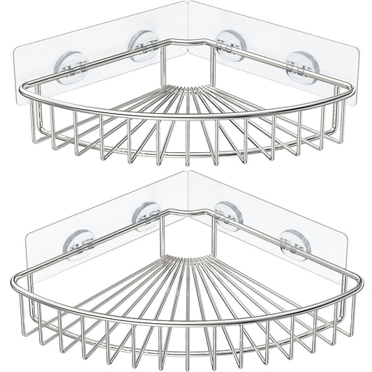 HEETA 2-Pack Corner Shower Caddy, Wall Mounted Storage Basket Shelve Adhesive, Bathroom Shelf Organiser for Shower Toilet Dorm Kitchen, SUS304