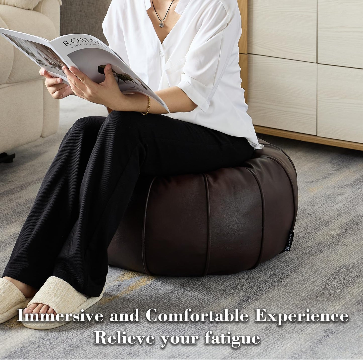 Louis Donné Unstuffed Ottoman Pouf Cover, Supersoft Handmade Faux Moroccan Decor, Small Bean Bag for Storage Solution, Foot Stool for Foot Rest