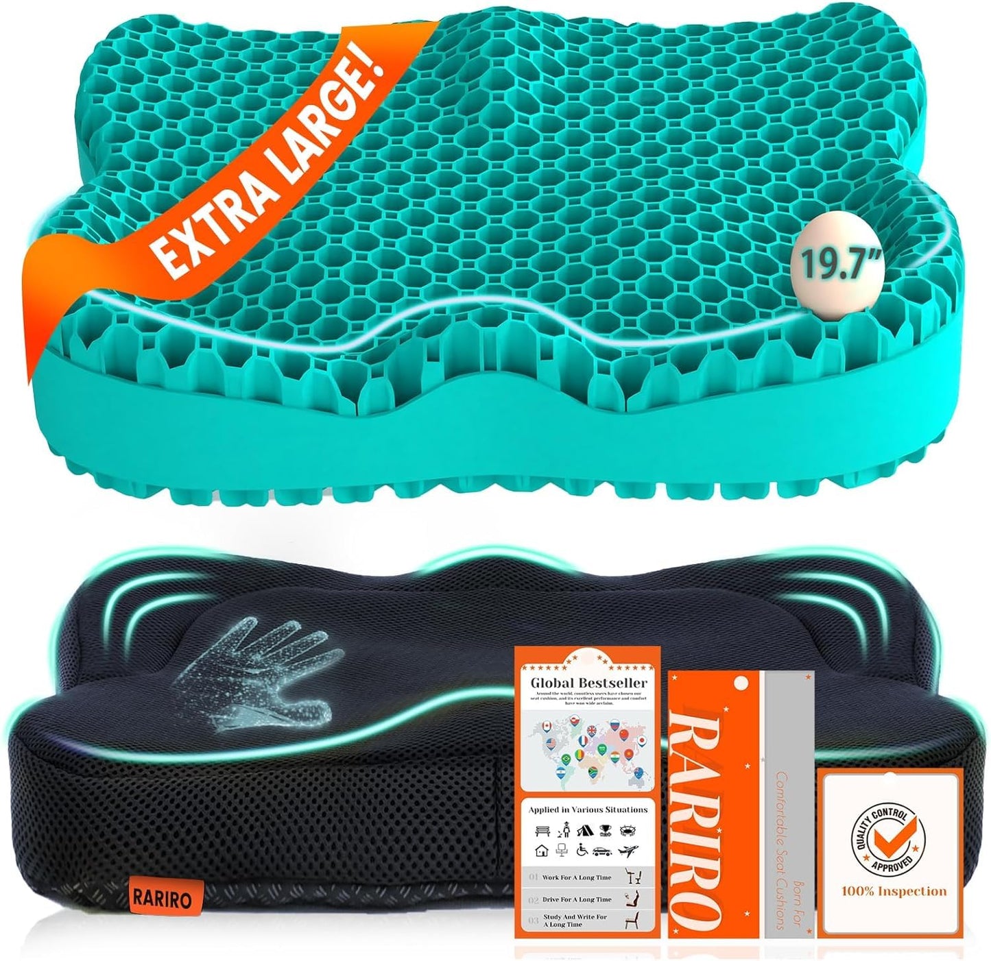 Extra19.7" Honeycomb Gel Seat Cushion, Pressure Relief for Long Sitting
