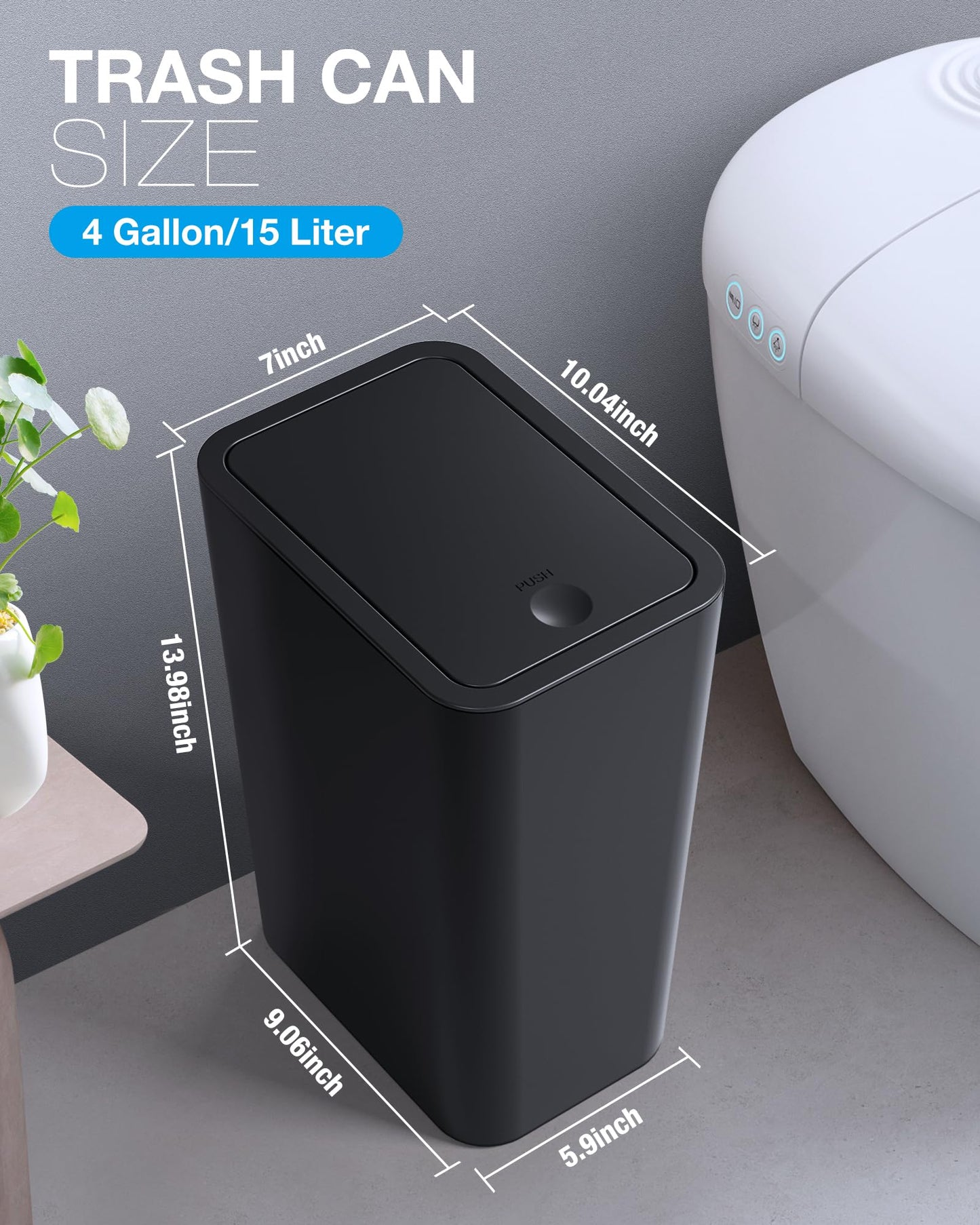 ITCPRL Bathroom Trash Can with Lid, 2 Pack 4 Gallons/15 Litres Garbage Can with Pop-Up Lid, Small Plastic Trash Can