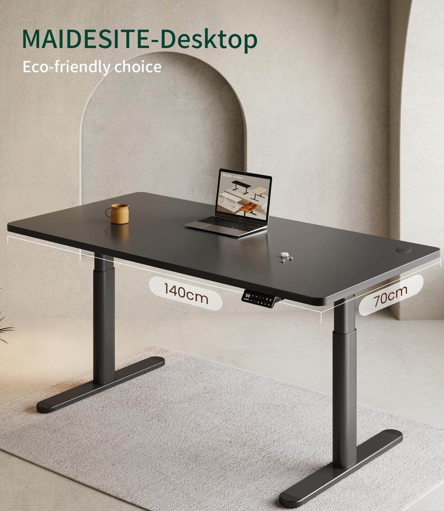 MAIDeSITe Table Top,Desktop for Height Adjustable Electric Standing Desk,Black,140 * 70 * 2.5 cm