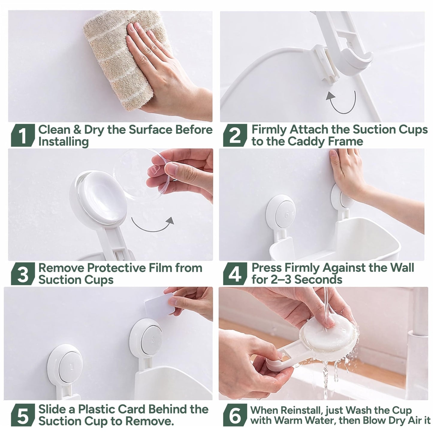 Zuvo Shower Caddy with Suction Cups, No Drill Bathroom Shelf, White