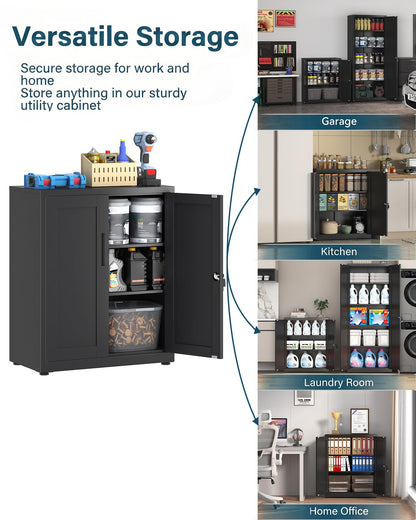 HOMSTEEL Storage Cabinet, Metal Locking Garage Cabinet, Office Cabinet with Adjustable Shelves, Cupboards for Office, Garage and Utility Room