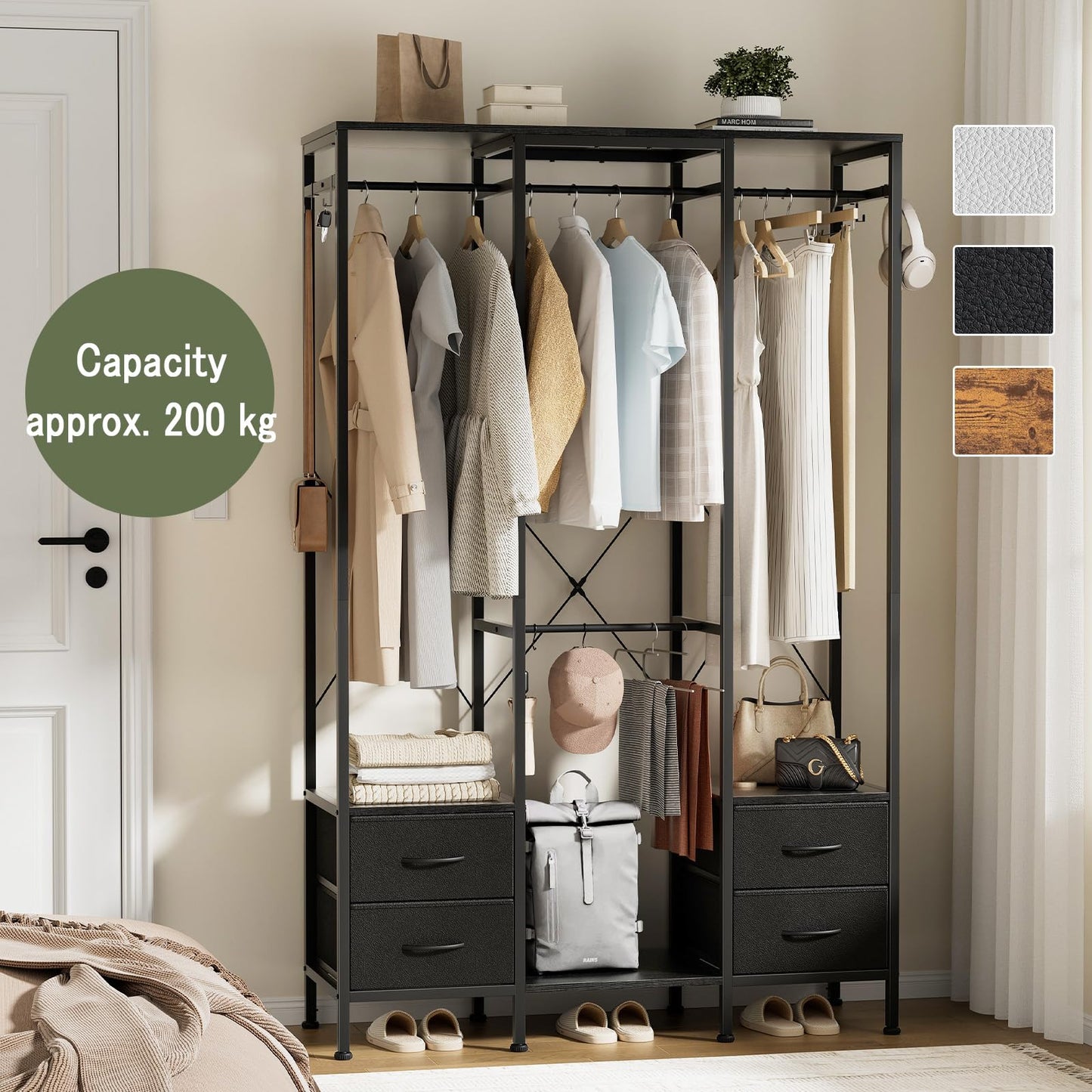 Mintnook Heavy Duty Clothing Rail，Wardrobe with 4 Drawers，Black