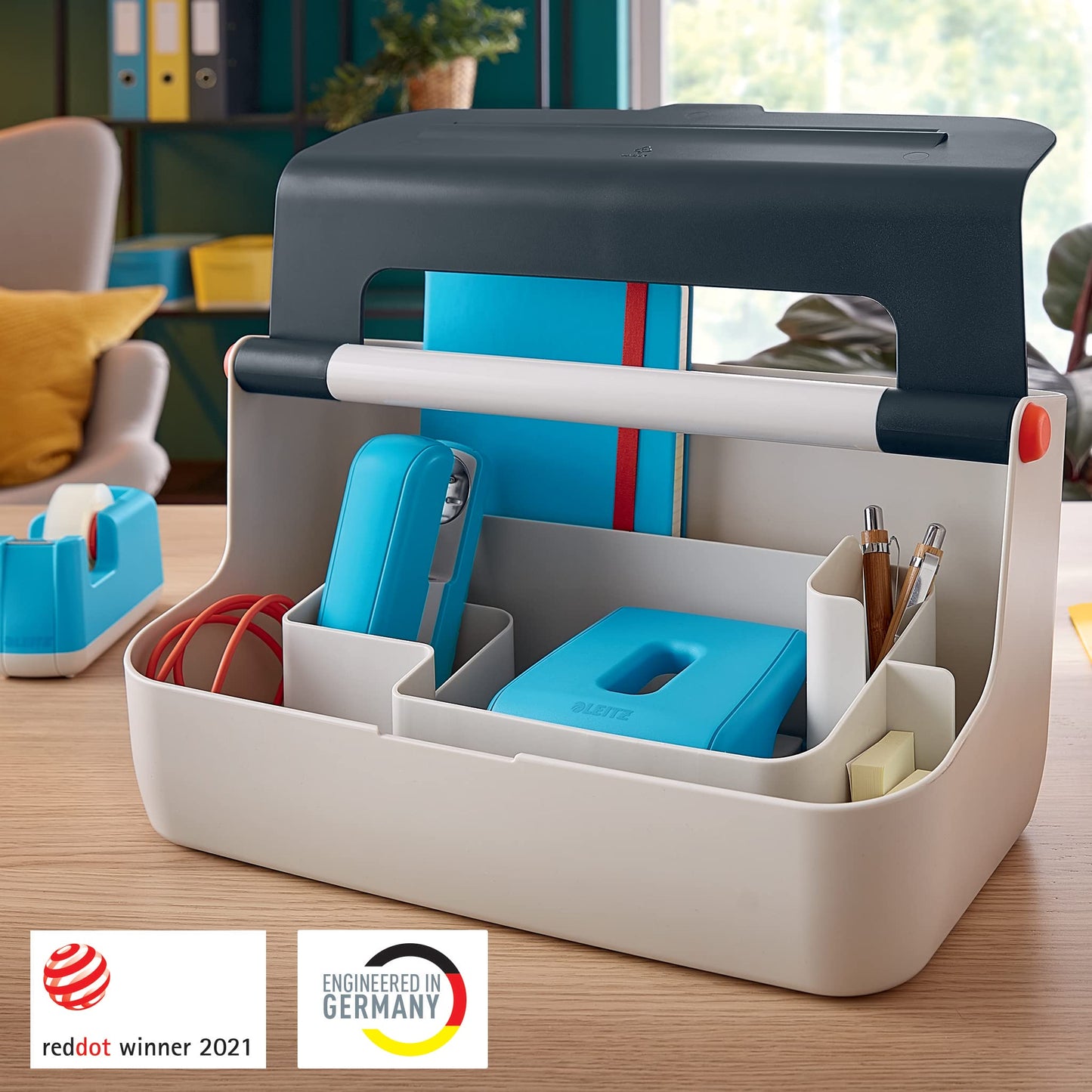 Leitz Storage Carry Box, Cosy Range, Hot Desking Box, Organiser Box for Home or Office, Storage Box with Handle, Smart Compartments for Organisation