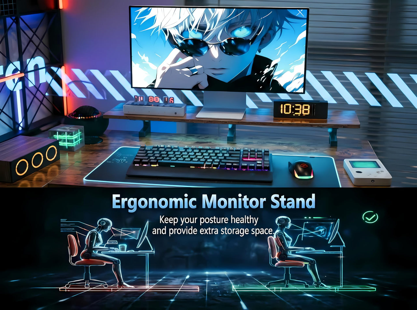 Xyphren L Shaped Gaming Desk with RGB LED Lights & Power Outlets,Corner Computer Desk with Adjustable Shelves