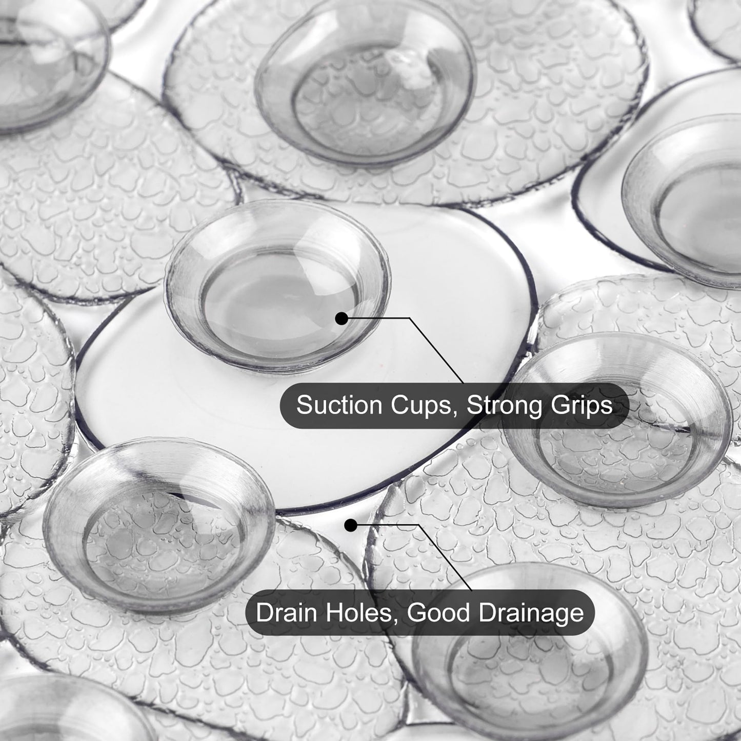 WELTRXE Bathtub Mat, Non-slip Shower Mat, PVC Bath Mat with Suction Cups and Drain Holes, Anti-Mould, Safe Oval Pebble Bathroom Tub Mat