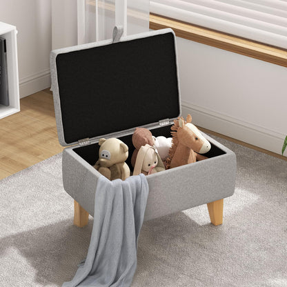 INMOZATA Linen Storage Footstool Upholstered Ottoman Footstool with Storage Pouffe Stool Change Shoe Footrest With Wooden Legs for Living Room