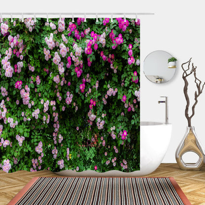Simpomsy Outdoor 3D Floral Shower Curtain - Pink Garden Scenery Waterproof With Hooks 180x180cm
