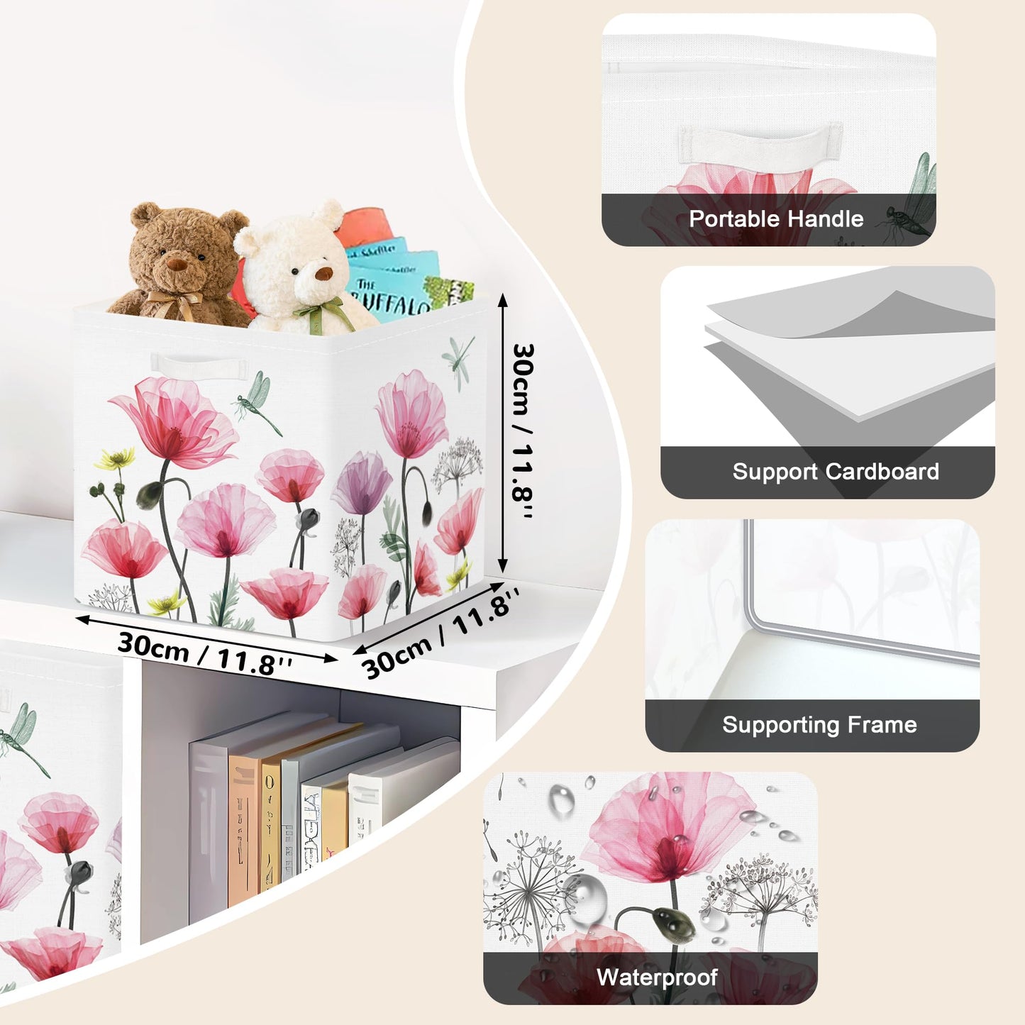 Clastyle 3 pcs Flowers Cube Storage Boxes for Shelves Kallax Boxes