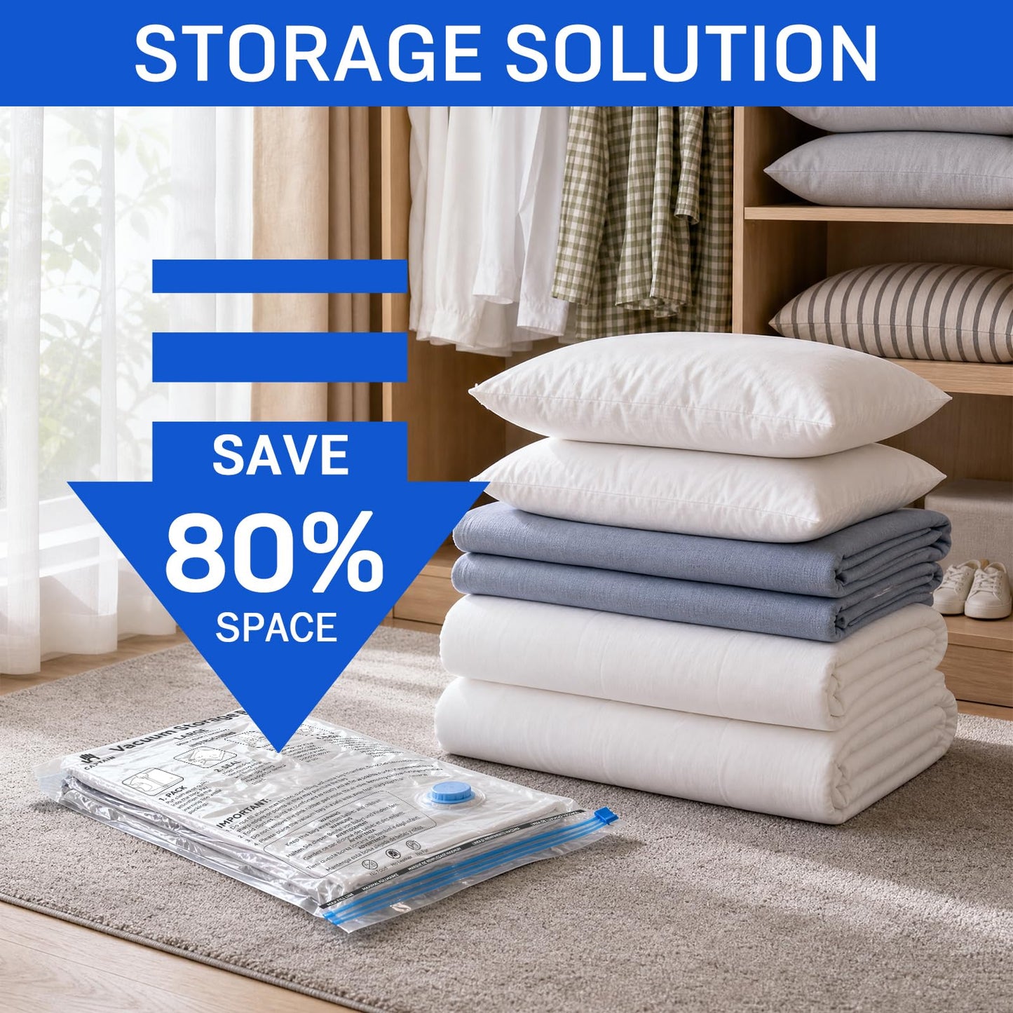 CaptainFive Vacuum Storage Bags Large 6 Packs(31.5'' x 24'), Vacuum Pack Bags for Clothes, Pillows, Comforters, Duvets