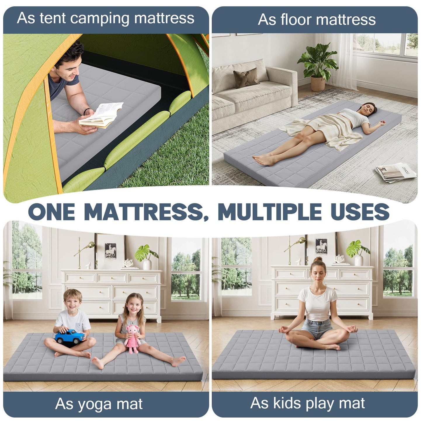 MeMoreCool Roll Up Floor Mattress Single 190x90cm, Light Grey