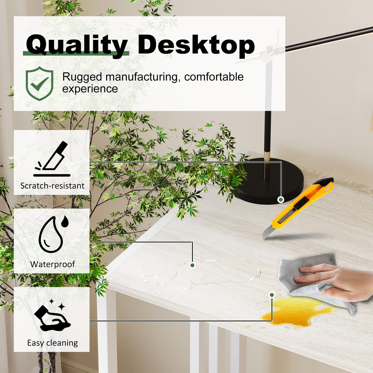Lutown-Teen Small Folding Desk 90 cm No Assembly Required, Beige