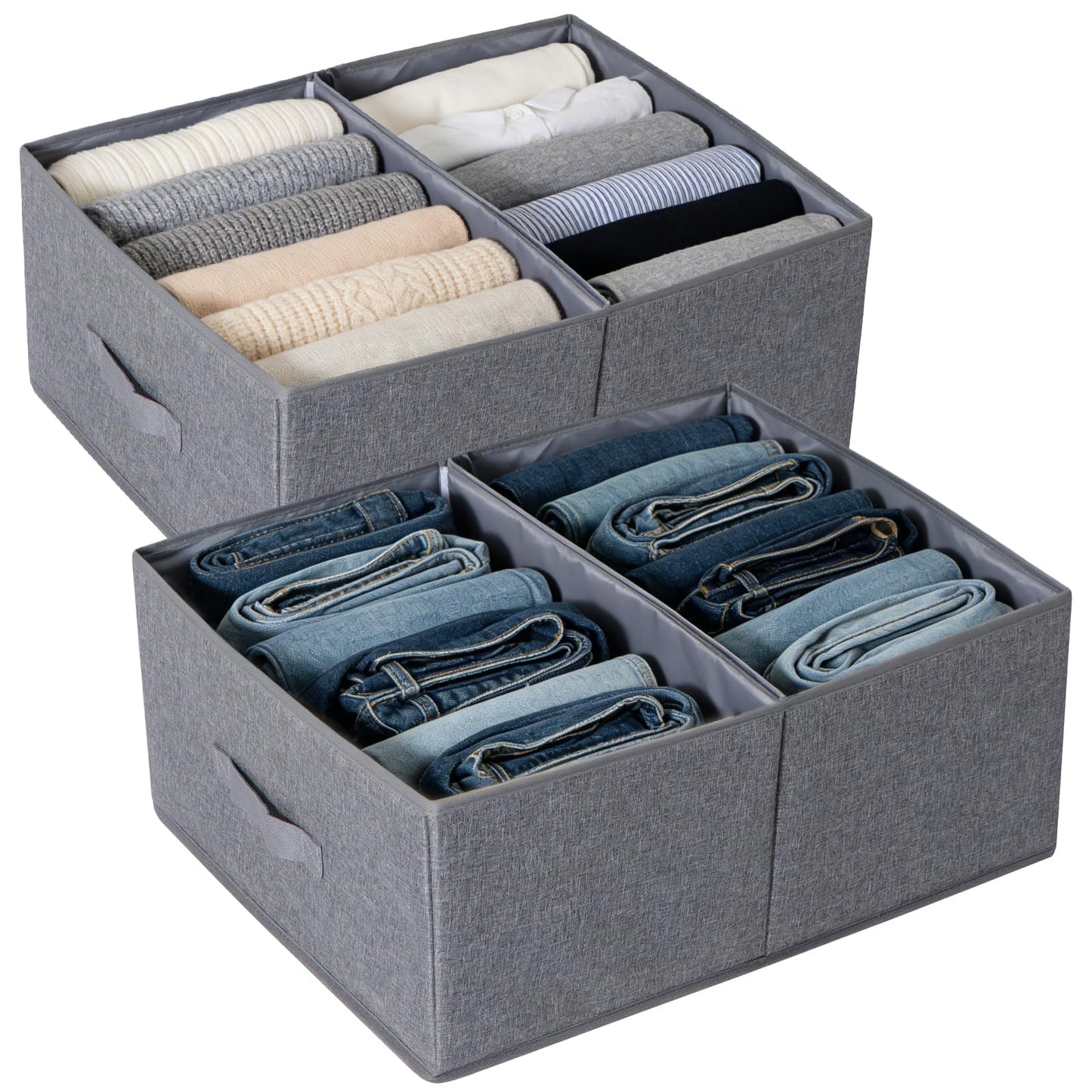 LAJIAKE Wardrobe Storage Organiser Boxes Set of 2 (50x40x20cm) – Large Clothes Storage Boxes with Removable Divider