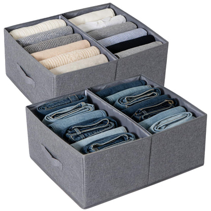LAJIAKE Wardrobe Storage Organiser Boxes Set of 2 50x40x20cm – Large Clothes Storage Boxes with Removable Divider