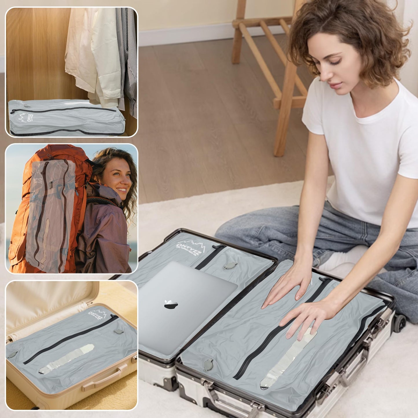 Vacuum Storage Bags for Clothes Reusable TPU Space Saver Bags for Travel with Zip Waterproof Packing Organisers Packing Cubes for Suitcase Backpack