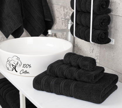 American Soft Linen Premium 3 Piece Towel Set, 1 Bath Towel 1 Hand Towel 1 Washcloth, 100% Cotton Turkish Towels for Bathroom, Black Towel Set