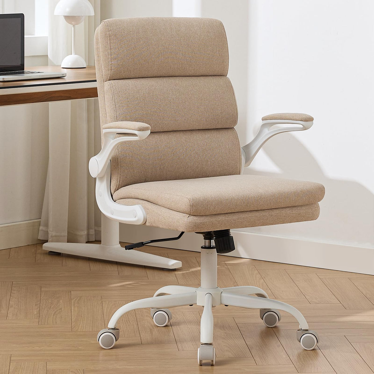 LukkDys Ergonomic Office Chair with 3-Stage Back Support, Executive Fabric Desk Chair with Flip-up Armrests