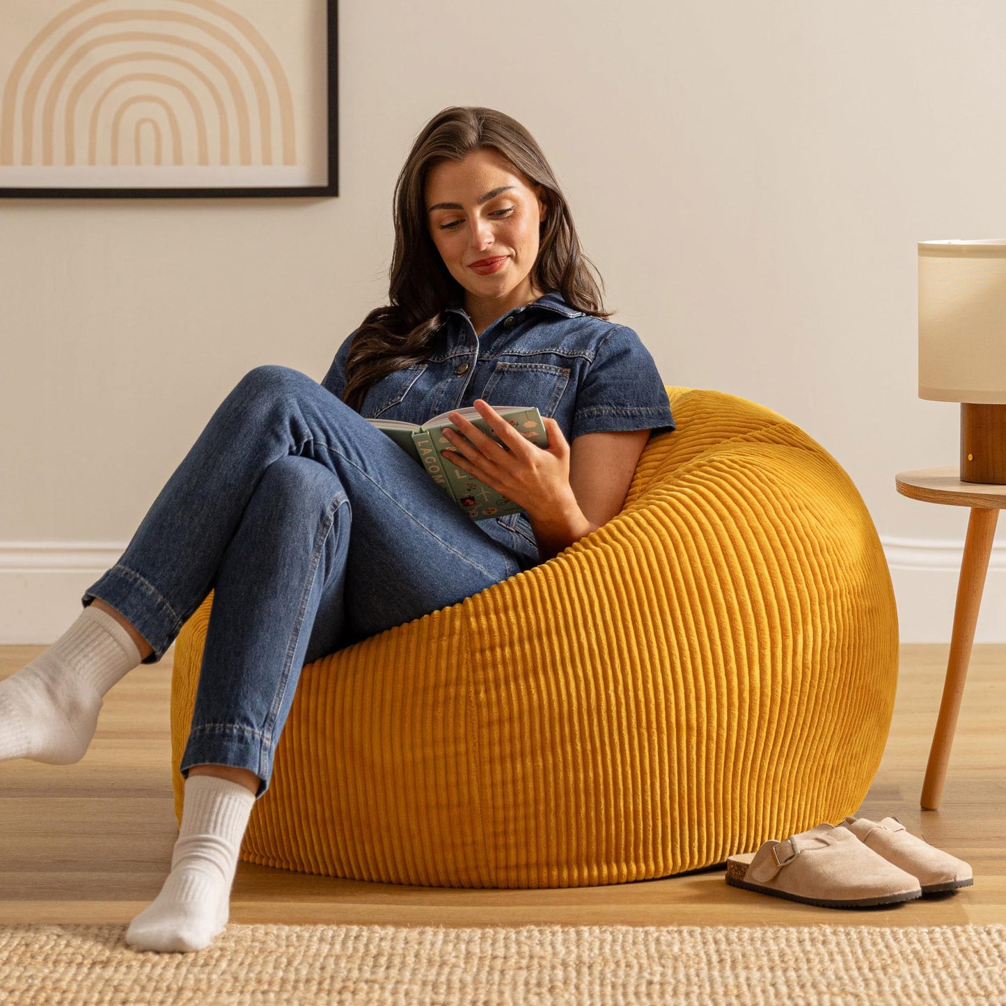 icon Kingston Cord Bean Bag with Filling Included, Yellow