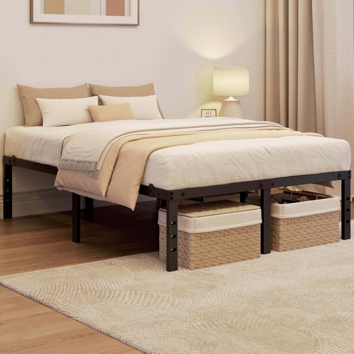 Yaheetech 36cm Double Metal Bed Frame 4ft6, Heavy Duty Steel Slat Support