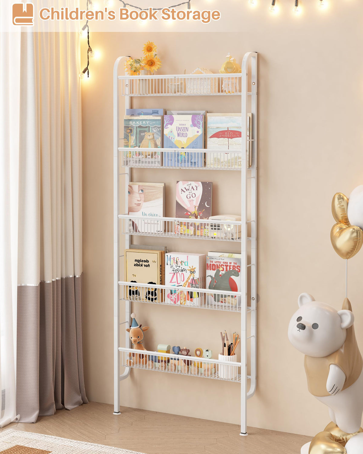 UMDONX Narrow Metal Storage Shelf Behind Door Book Organiser 5 Tier