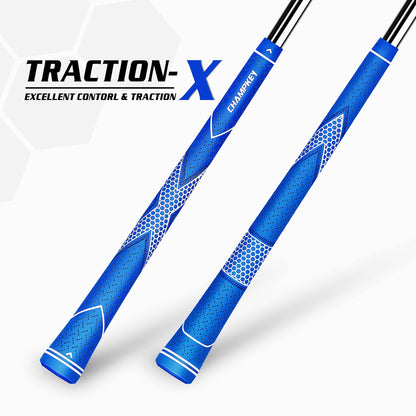 CHAMPKEY Premium Rubber Golf Grips 13 Pack | High Traction and Feedback Rubber Golf Club Grips - All Repair Kits (Blue&White, Oversize)
