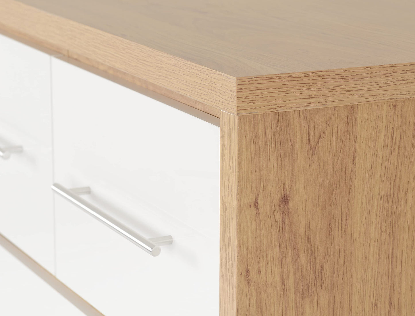 Seconique Seville 3+2 Drawer Chest in White Gloss/Light Oak Effect Veneer