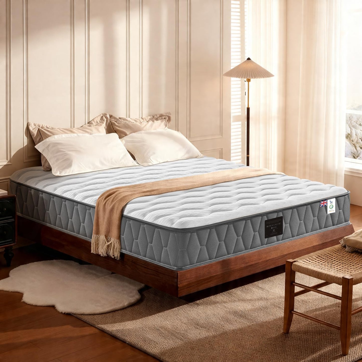 NineLan Orthopaedic Single Mattress 3FT for Back Pain Relief, 8.7 Inch Hybrid 5-Zone Pocket Sprung Mattress with Cooling Gel Memory Foam & Breathable