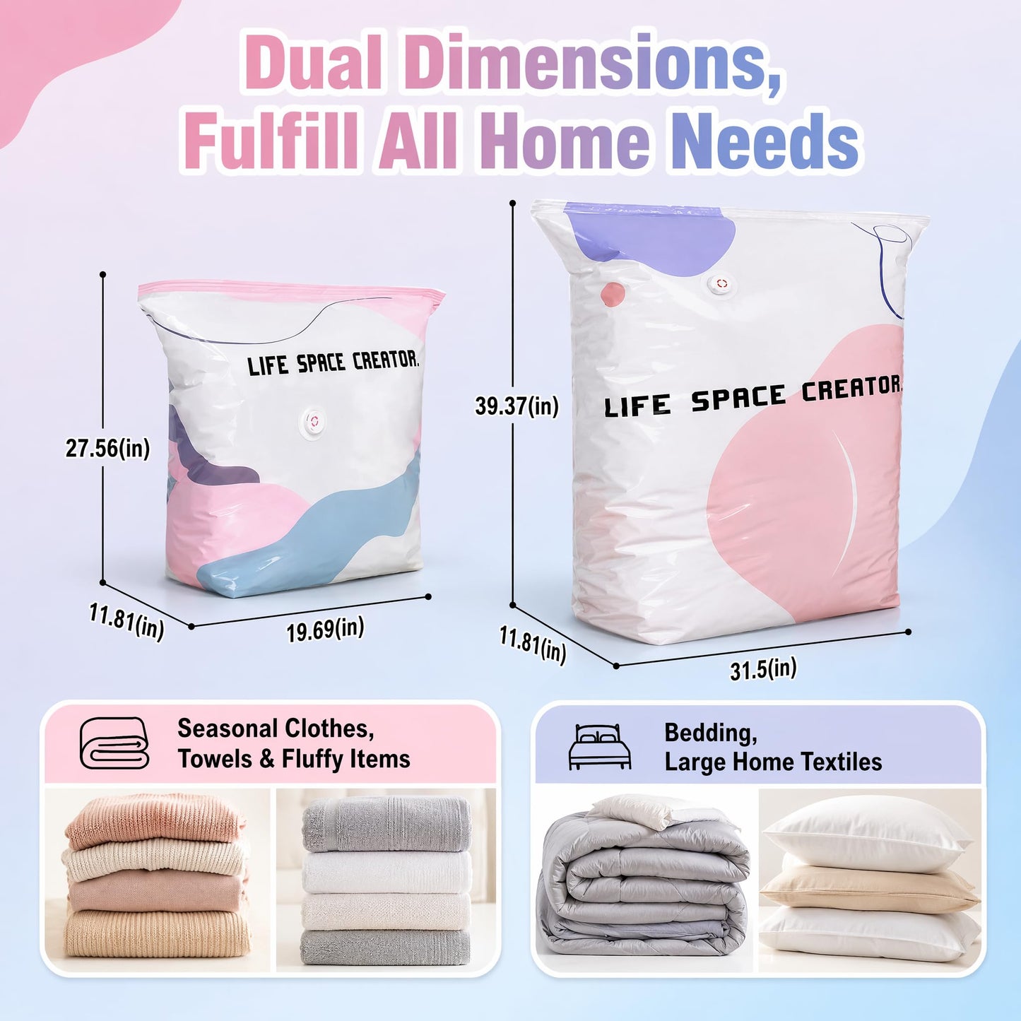 No Pump Vacuum Storage Bags, 4PCS Press and Seal Compression Bags