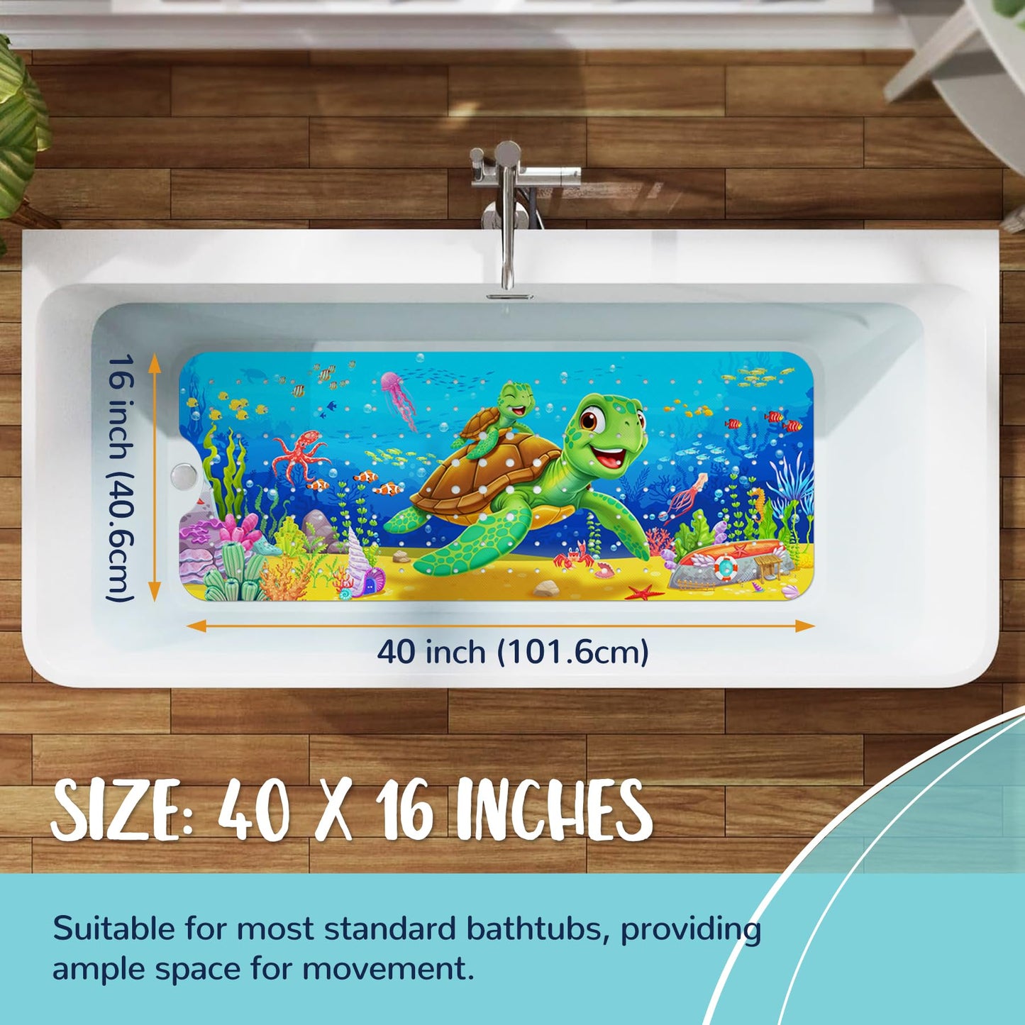 NiBaby Non-Slip Baby Bath Mat with Powerful Suction Cups, 102x41cm Large Size Quick Drain for Children & Elderly Safety in Showers and Tubs