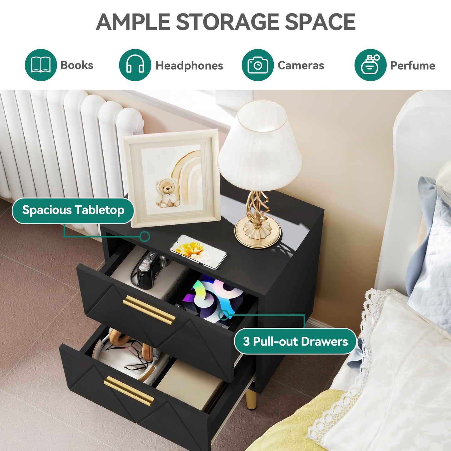 YITAHOME 2-Drawer Bedside Table Set of 2, Small Bedside Storage Cabinet with Storage, Nightstand End Table for Living Room Bedroom Office