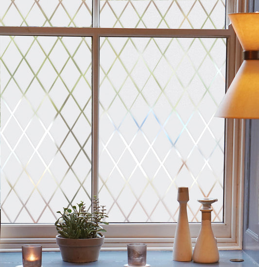 FEOMOS Frosted Lattice Window Film, Window Privacy Film, Decorative Window Cling Non Adhesive, Frosted Glass Film for Windows Doors UV Rejection