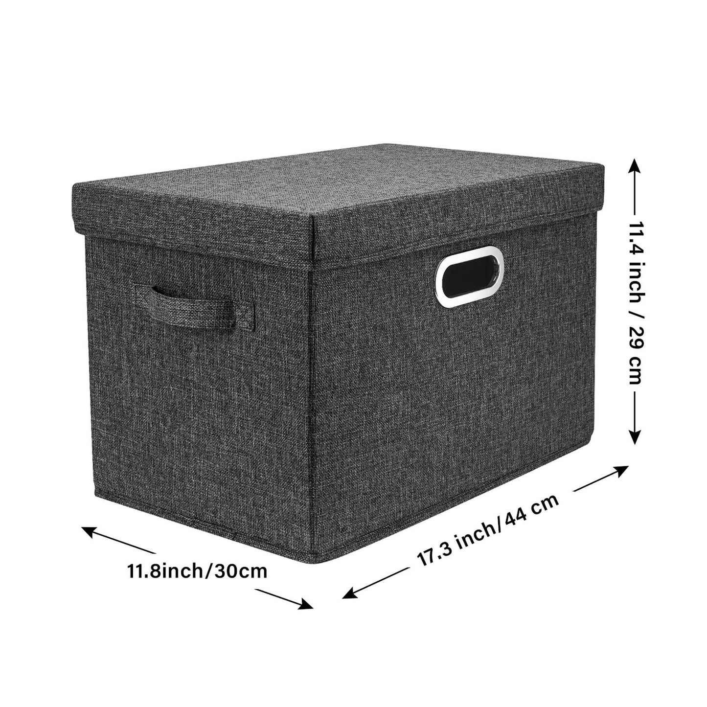 TYEERS Large Storage Box with Lid, Collapsible, Washable, Fabric Storage Box for Clothes, Wardrobe Storage, 44x30x29 cm, Set of 3, Black