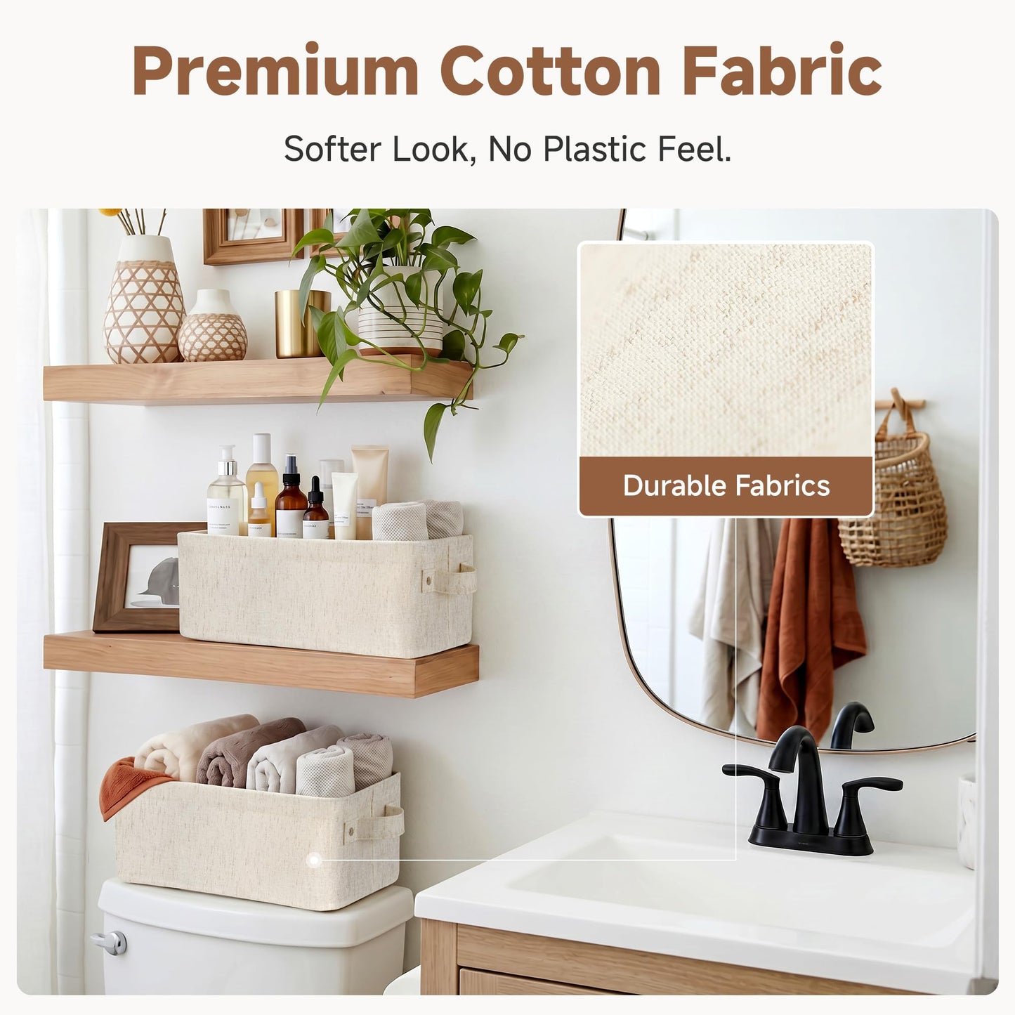 StorageWorks Narrow Storage Baskets, Fabric Storage Boxes, Wardrobe Storage Boxes with Handles, Bathroom Storage Baskets for Shelves
