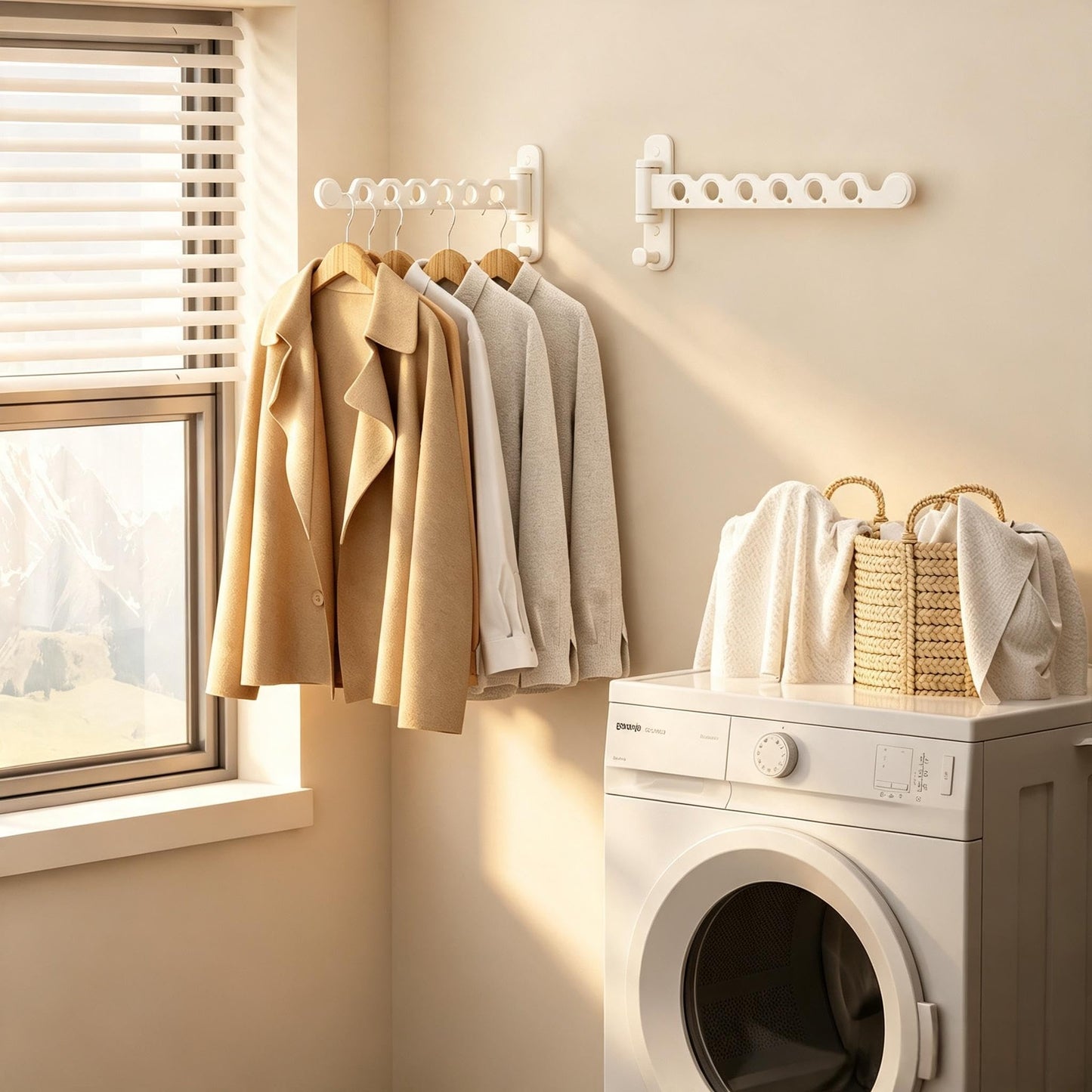 dancrul Wall Mounted Drying Rack Clothing Foldable for Laundry Room，White 2 Packs