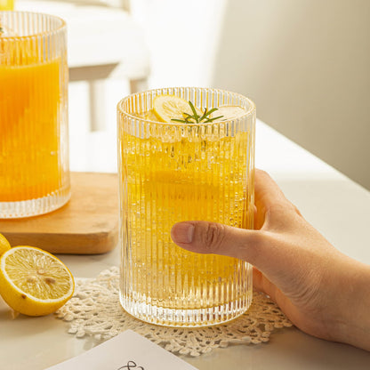 POLIDREAM Vintage Ribbed Glassware Set: 4pcs 16.9oz XL Drinking Glasses, Fluted Ripple Drinkware, Origami Style, Elegant Glassware for Whiskey,