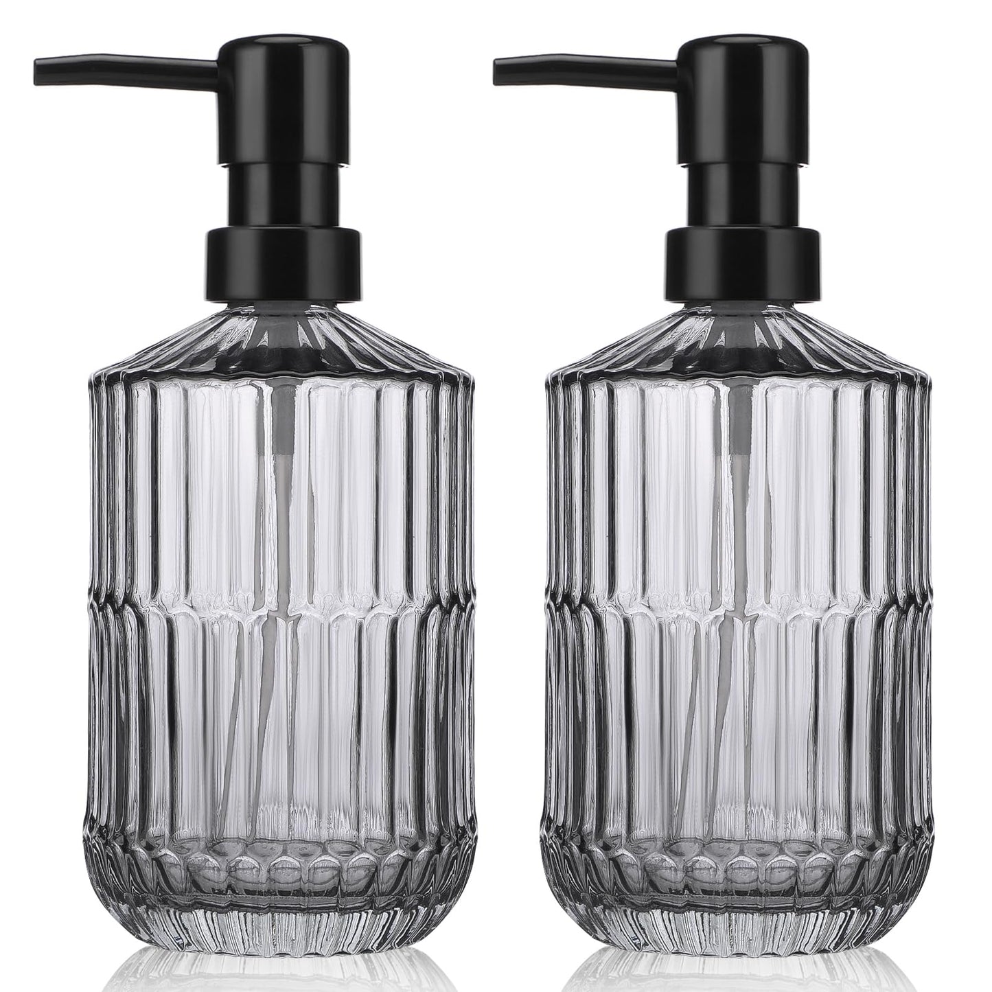Segus Soap Dispenser Kitchen, 2 Pieces 450ml Glass Soap Dispenser Bottle with Pump, Refillable and Reusable, Empty Shampoo Bottles, Grey