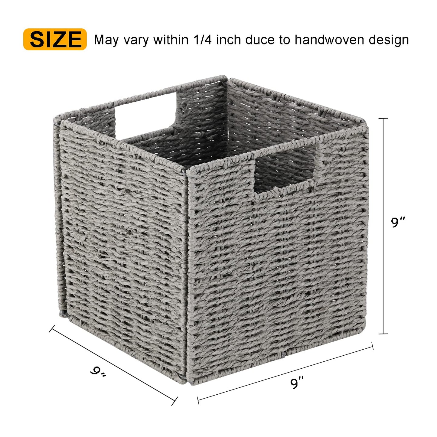 Vagusicc Storage Basket, Set of 2 Hand-Woven Paper Rope Wicker Baskets for Storage, Foldable Cube Storage Bins Organizer