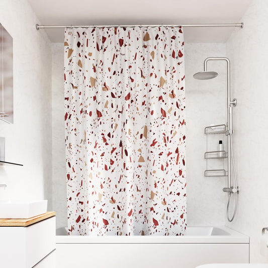 Croydex Shower Curtain with Pink Terrazzo Design - 100% Polyester with a Weighted Hem, Machine Washable and coated with Proseal for Water Repellence,