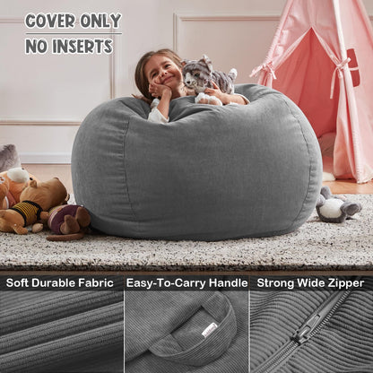 Nobildonna 3 ft Bean Bag Chair Cover No Filler for Adults and Kids 300L Extra Large Stuffed Animal Storage Bean Bag Washable Soft Premium Corduroy