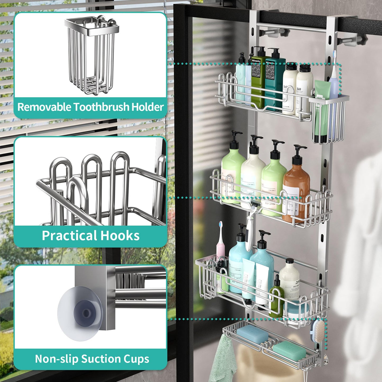 HapiRm Over Door Shower Caddy - 4 Tier Adjustable Shower Caddy Hanging