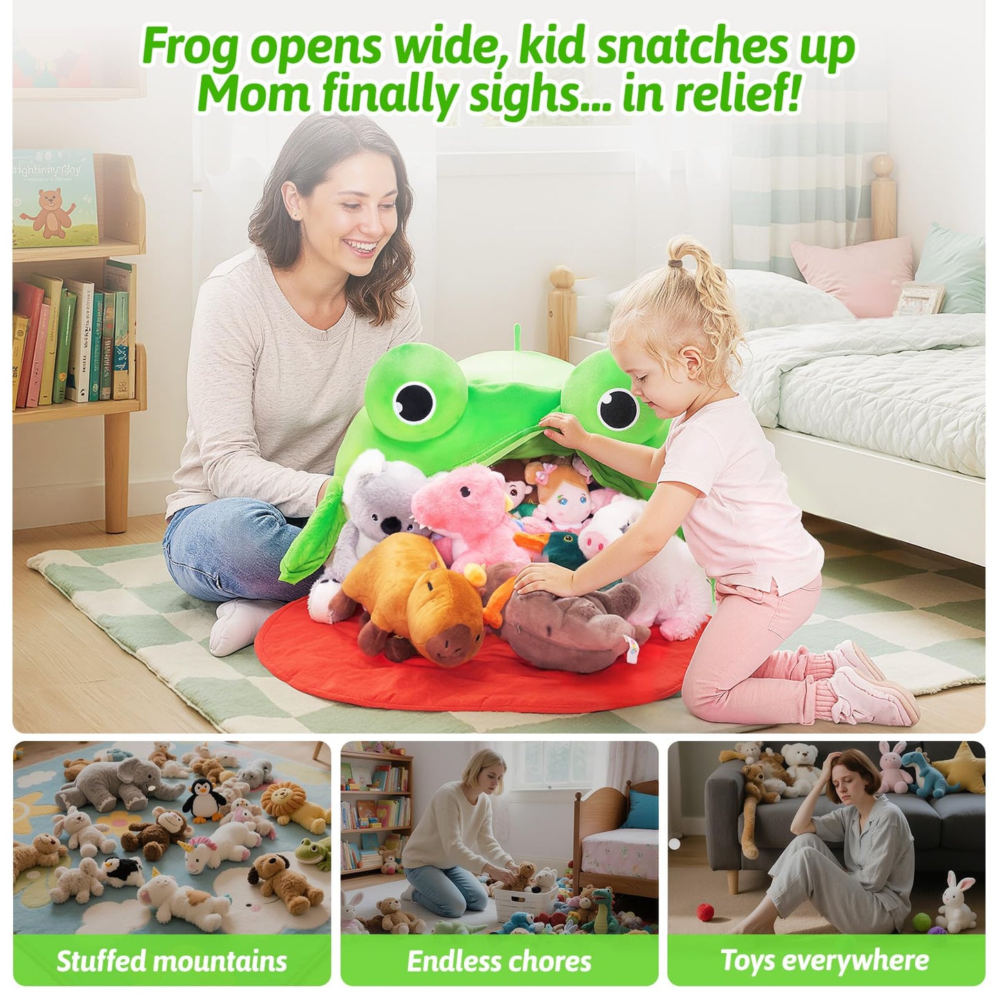 OUOZZZ Storage Bean Bag Chair Kids Green Frog Beanbag Chair for Girls Boys Toy Organizer Cover Only Without Filling