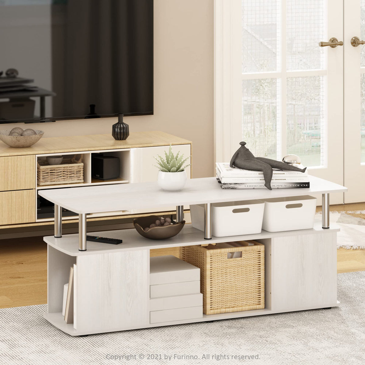 Furinno JAYA TV Stand, Entertainment Center, TV Console for TV up to 50 Inch with Open Storage Compartment, for Living Room, Bedroom