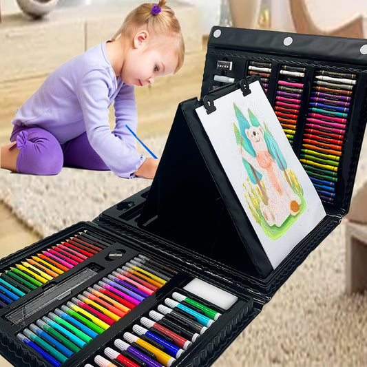 XDISHYN 208 Art Supplies,Drawing Art Kit for Kids Adults with Double Sided Trifold Easel, Oil Pastels, Crayons, Colored Pencils, Watercolor Pens Gift