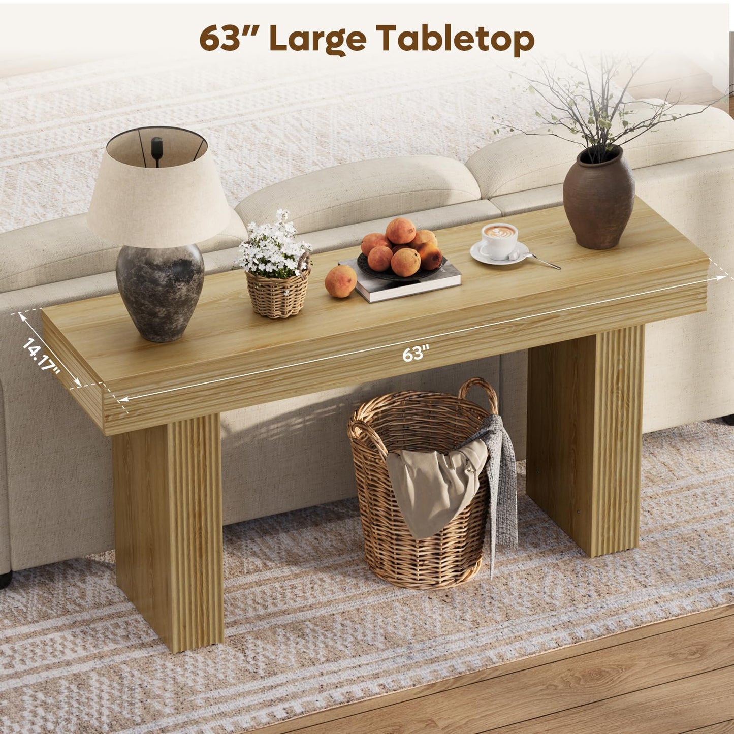 Bestier 63” Console Table, Wood Entryway Table for Living Room Hallway, Oak