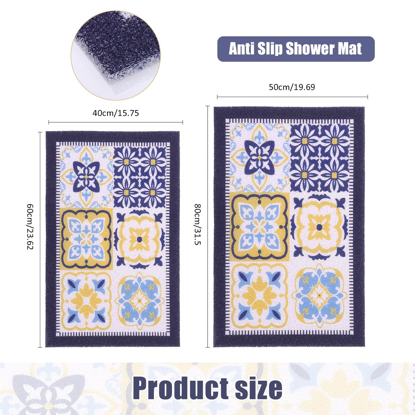 LY4U Loofah-like Shower Mat Non Slip, Washable Colorful PVC Bath Mats for Bathroom Floor, Anti Slip Bathroom Mat for Elderly, Quick Dry