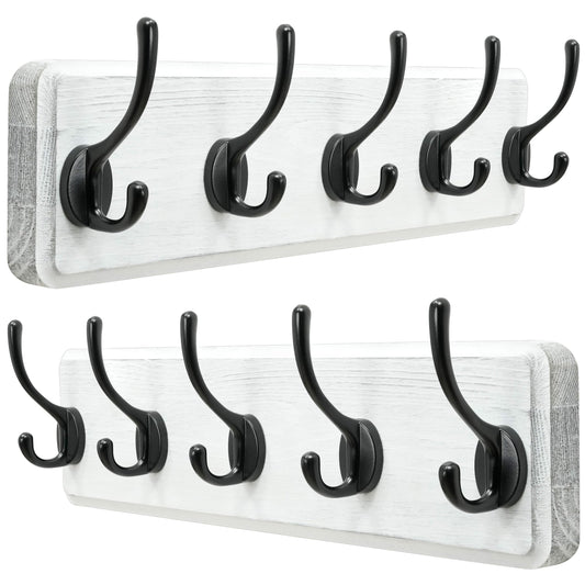 Dseap Coat Rack Wall: Patented, Heavy-Duty, 5-Double-Hooks Wooden Wall Mounted Coat Rack Coat Hanger Hook Rail for Winter Coats Hat Jacket Clothing