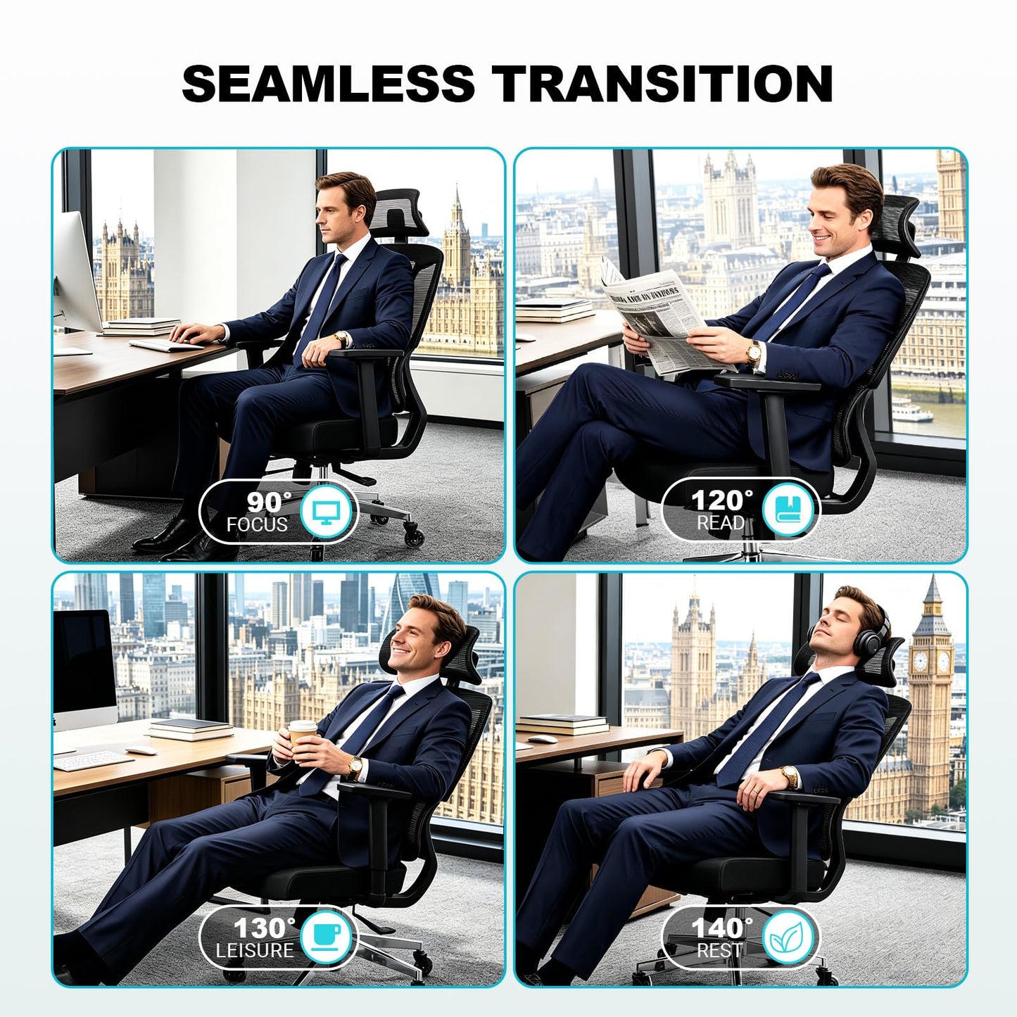MELOKEA Ergonomic Office Chair, Heavy Duty Big and Tall Desk Chair
