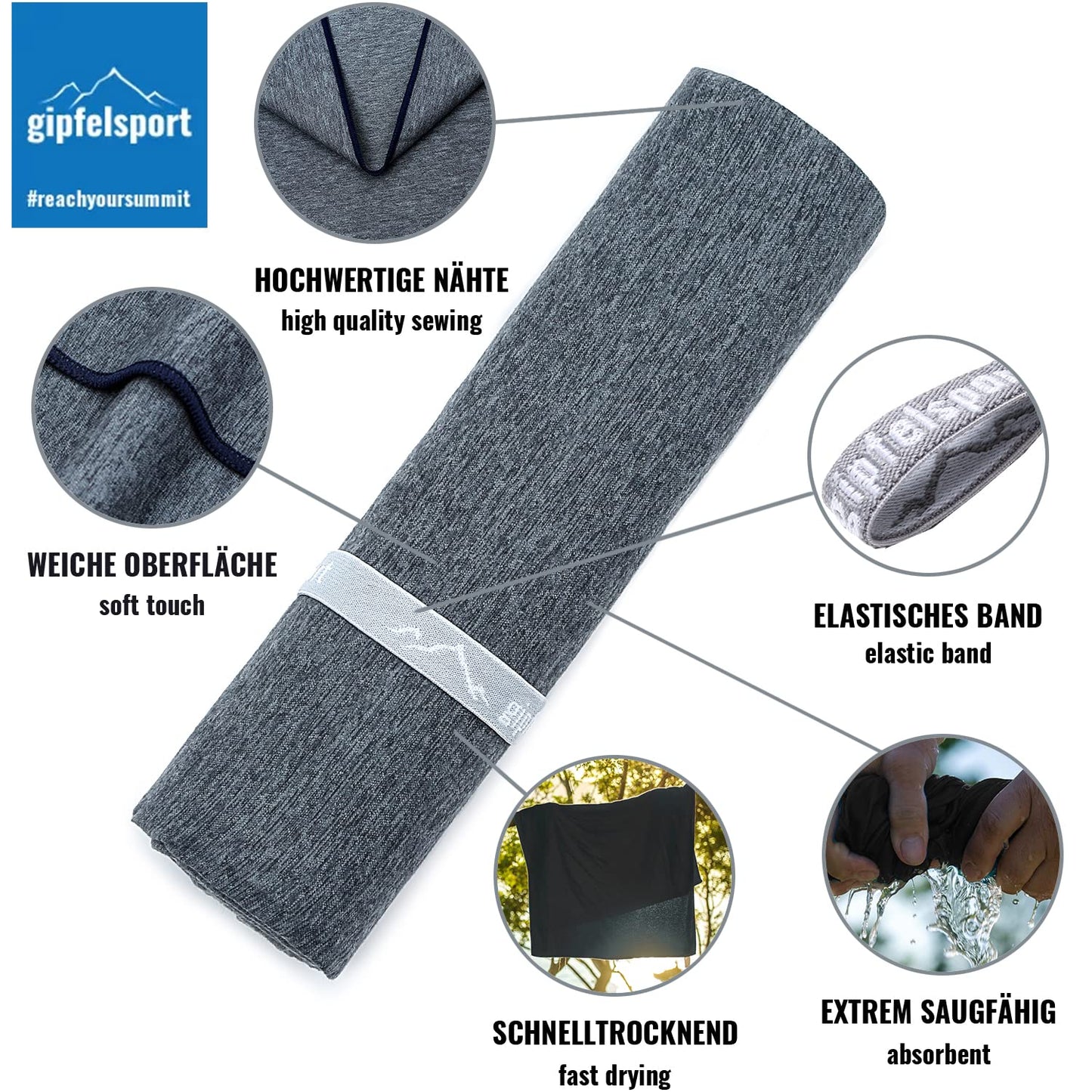 gipfelsport Microfibre Towel | Grey | M(110x50cm)