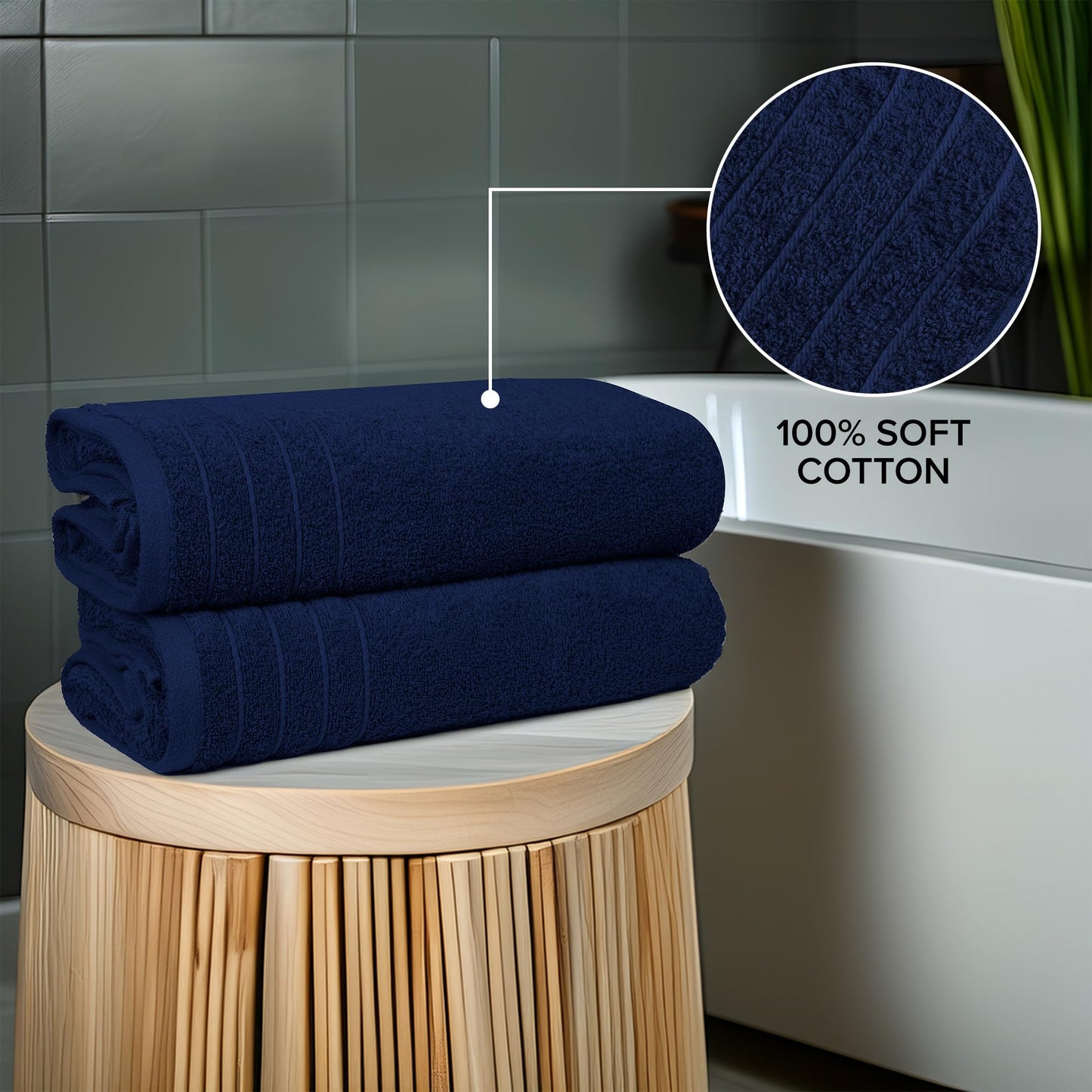 100% Cotton Extra Large Bath Towels Set of 4 (76x152cm) Navy - 450 GSM